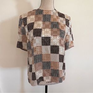 Carlisle 100% Silk‎ Tunic Blouse Top Cream Black Dots size 6